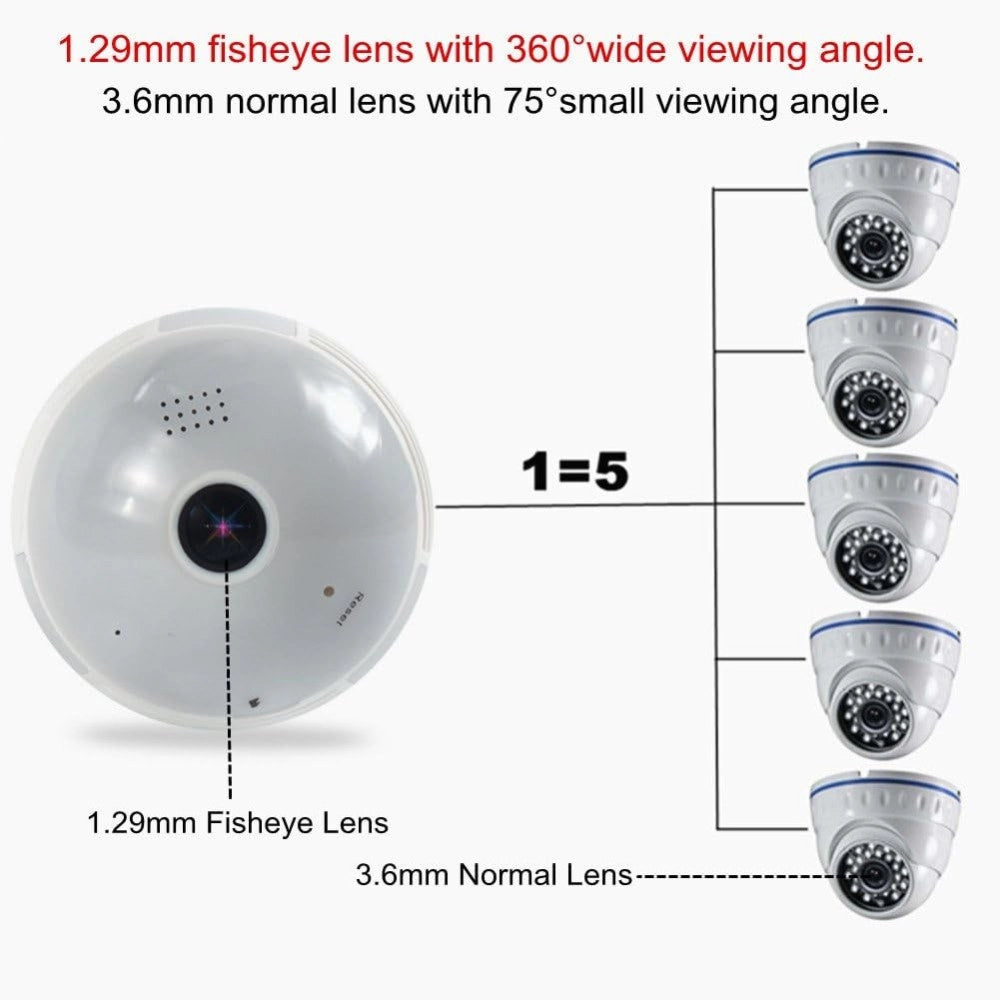 Trade Shop - Telecamera Ip Wifi Lampadina Led Occhio Camera Nascosta Spia E27 180° Panoramica -