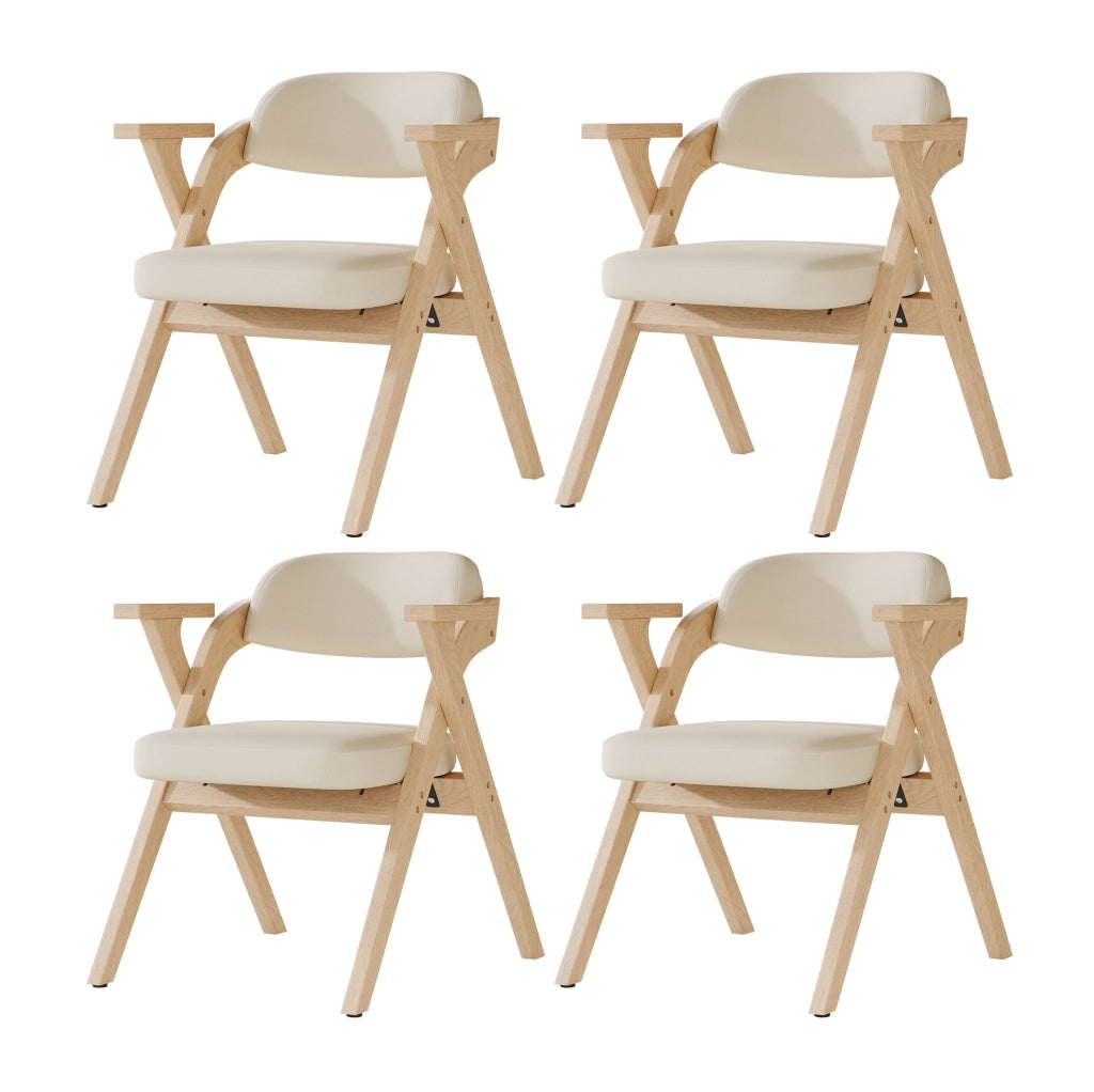 Set di 4 sedie pieghevoli da pranzo con struttura in legno e cuscino in lino beige