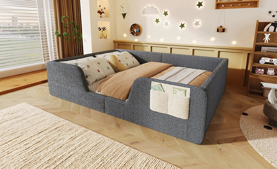 Letto imbottito per bambini 140 x 190 cm in velluto grigio