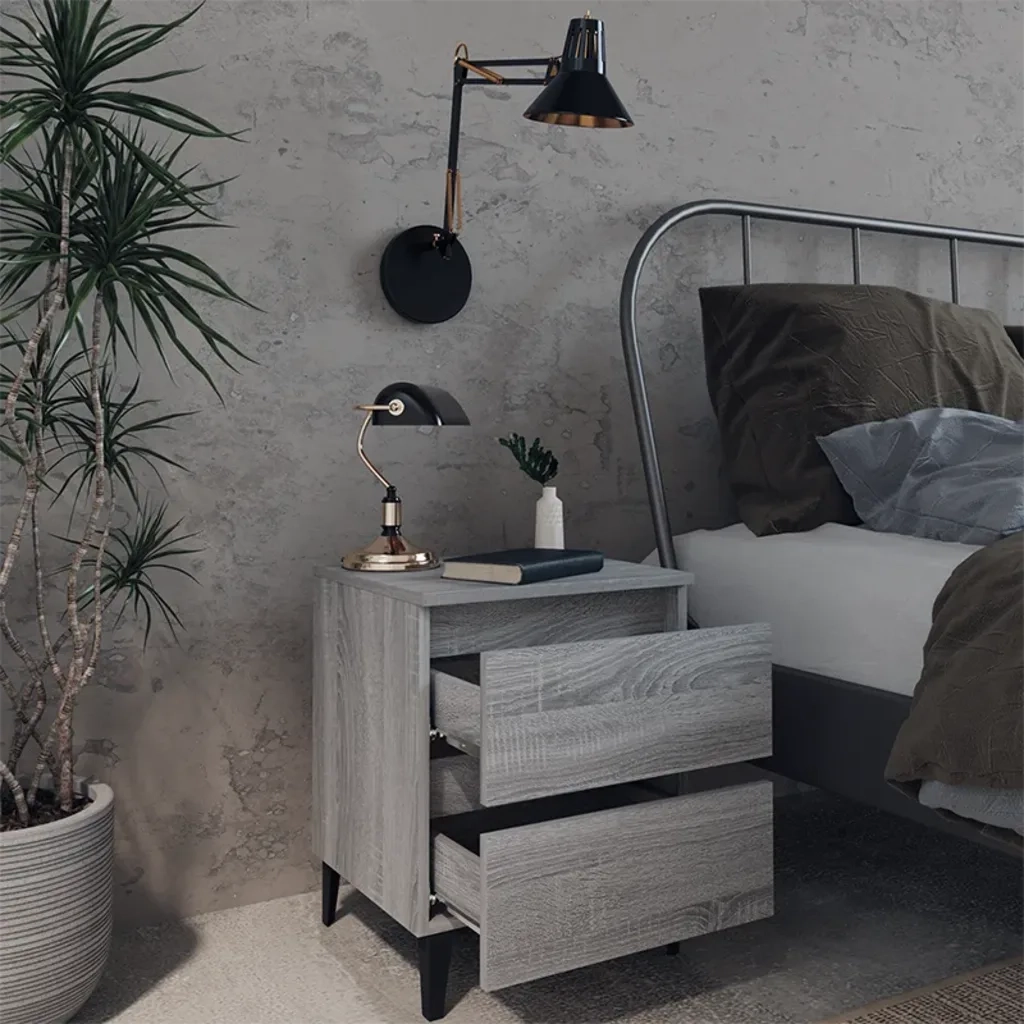 Comodini con Gambe in Metallo 2 pz Grigio Sonoma 40x35x50 cm 813131