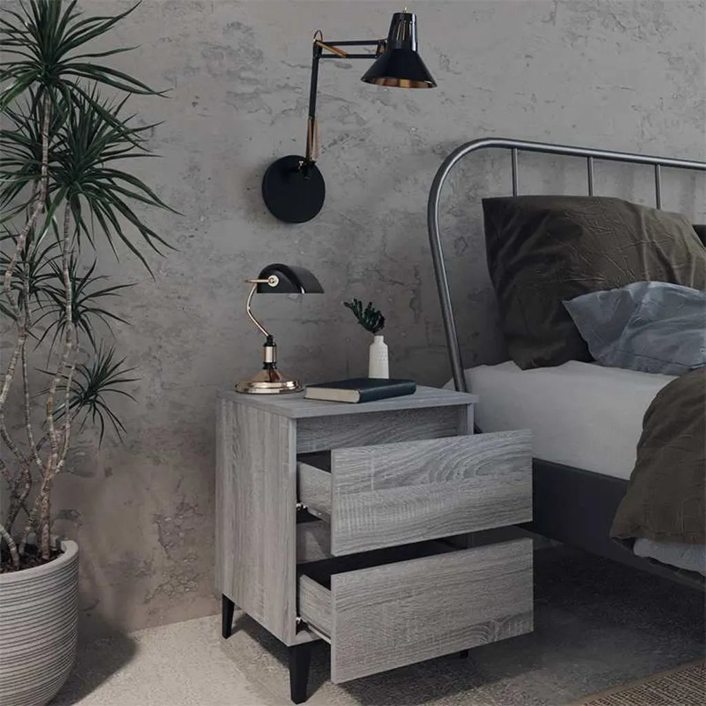 Comodini con Gambe in Metallo 2 pz Grigio Sonoma 40x35x50 cm 813131