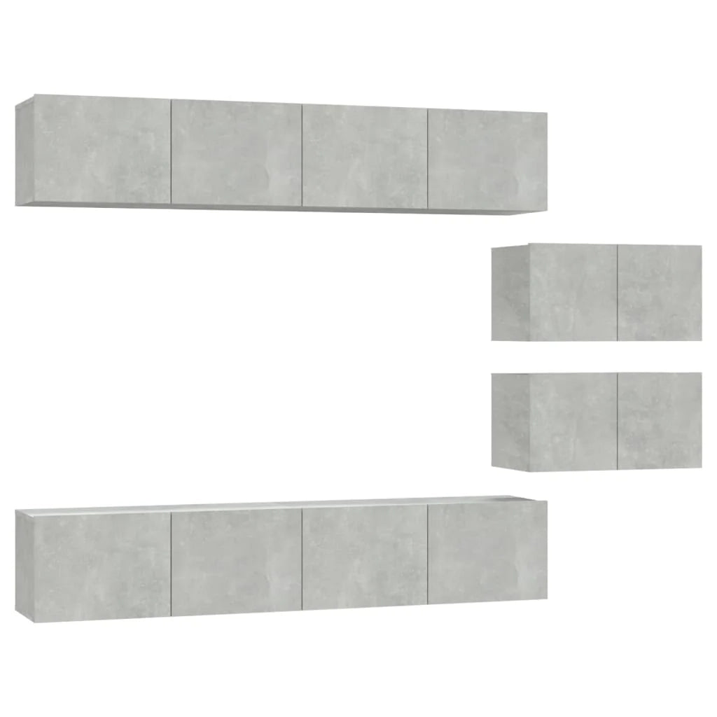 Set di mobili da 6 pezzi tra cui armadio credenza mobile TV televisore per soggiorno camera da letto salotto legno ingegnerizzato grigio 02_0025044