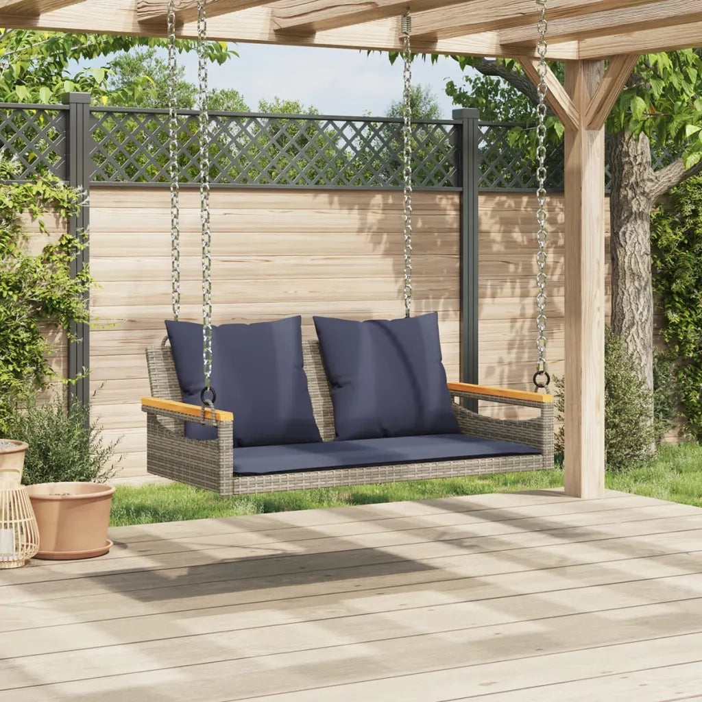 Panchina Dondolo con Cuscini Grigia 109x62x40 cm in Polyrattan 368150