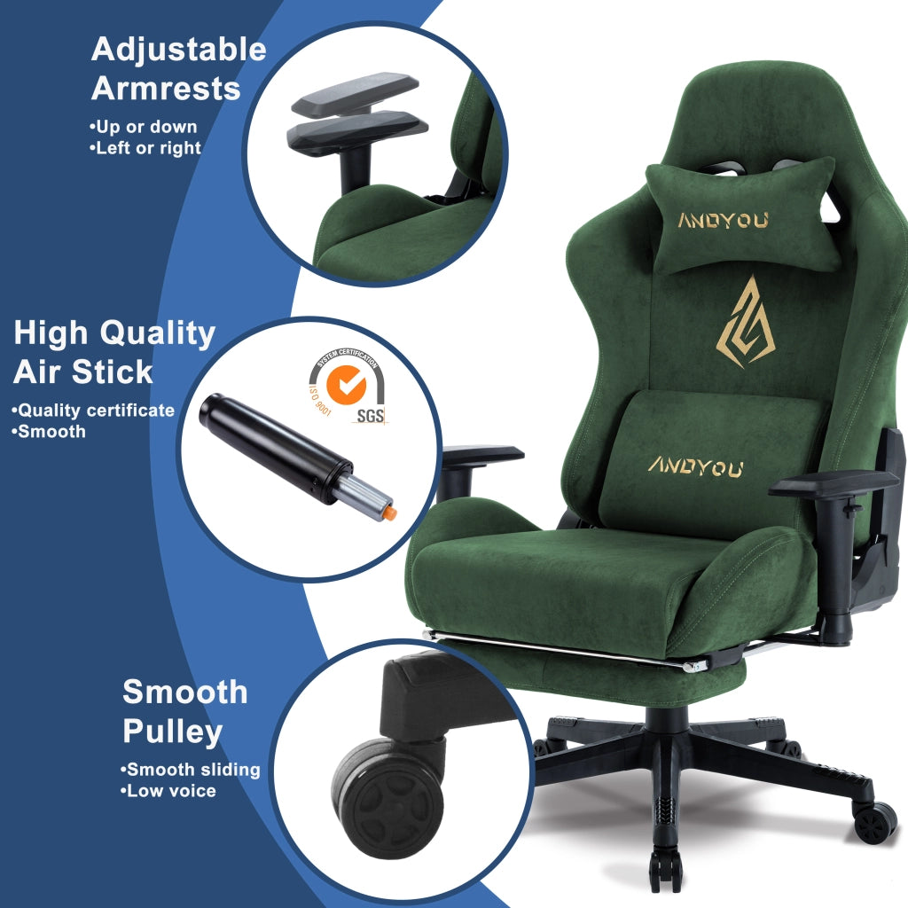 Sedia Gaming con Poggiapiedi Regolabile e Girevole ¨C zephmum ¨C Verde