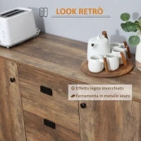 Credenza Moderna in Truciolato e Metallo con 2 Armadietti a 2 Ante con Ripiani e 3 Cassetti, 120x39.5x77 cm