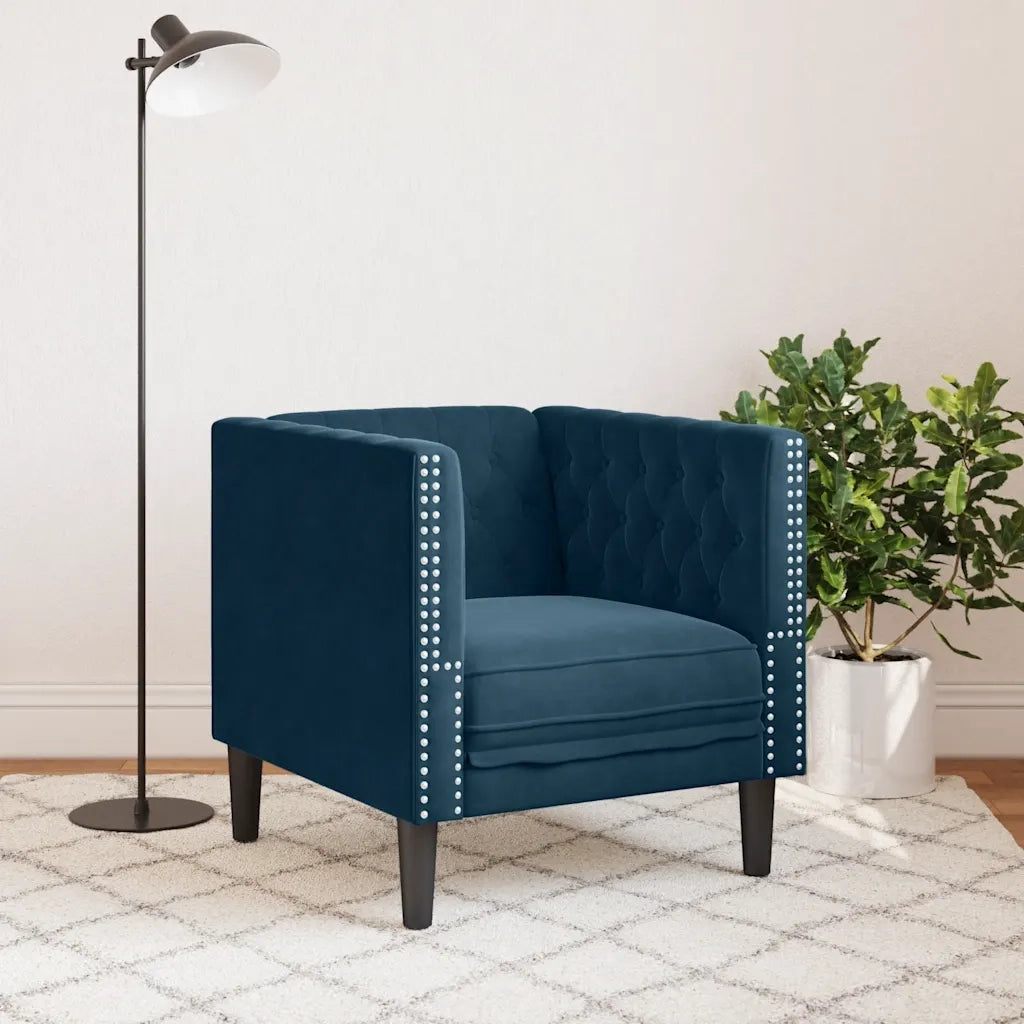 vidaXL Poltrona Chesterfield Blu in Velluto