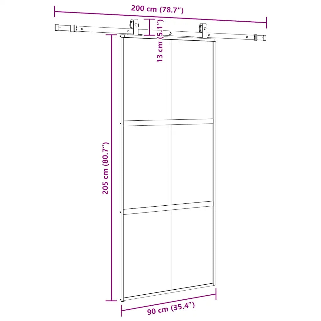 Porta Scorrevole Set Ferramenta Nera 90x205 cm Vetro Temperato 3375881