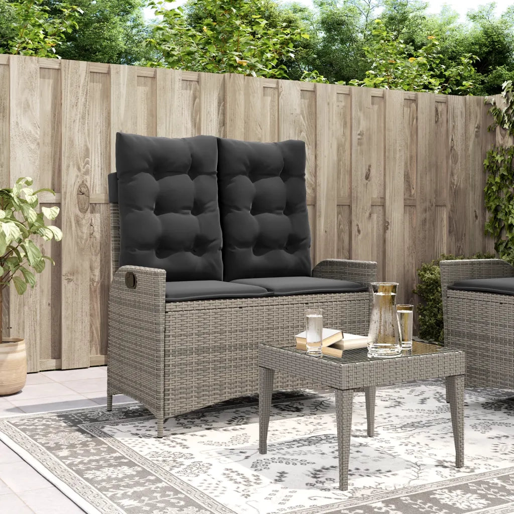 Panchina Reclinabile da Giardino | Panca da Giardino con Cuscini Grigia in Polyrattan