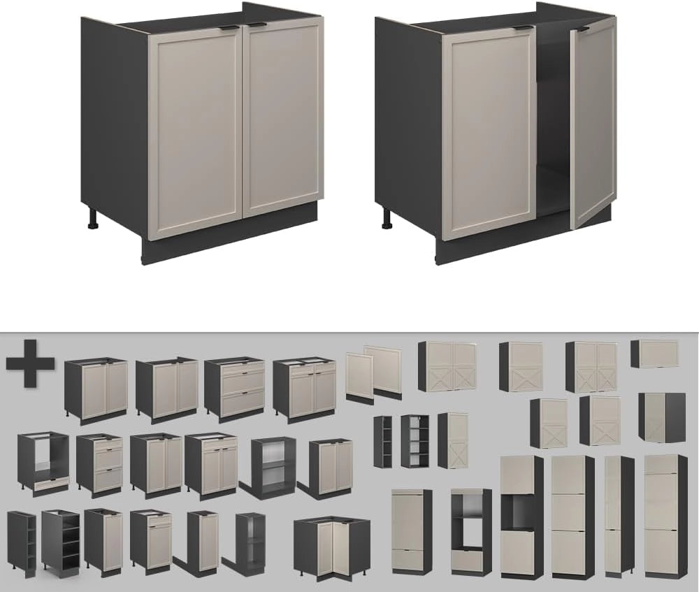 Mobile lavello cucina Fame-Line, GrigioBeige, 80 cm, PL Rovere