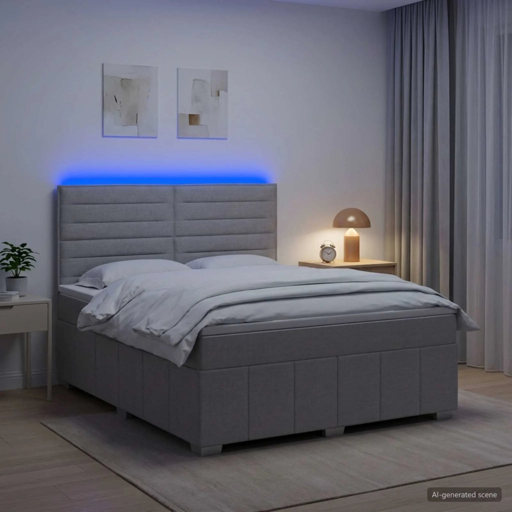 Letto Box Spring LED con Materasso Grigio Chiaro 140 x 200 cm 3455612