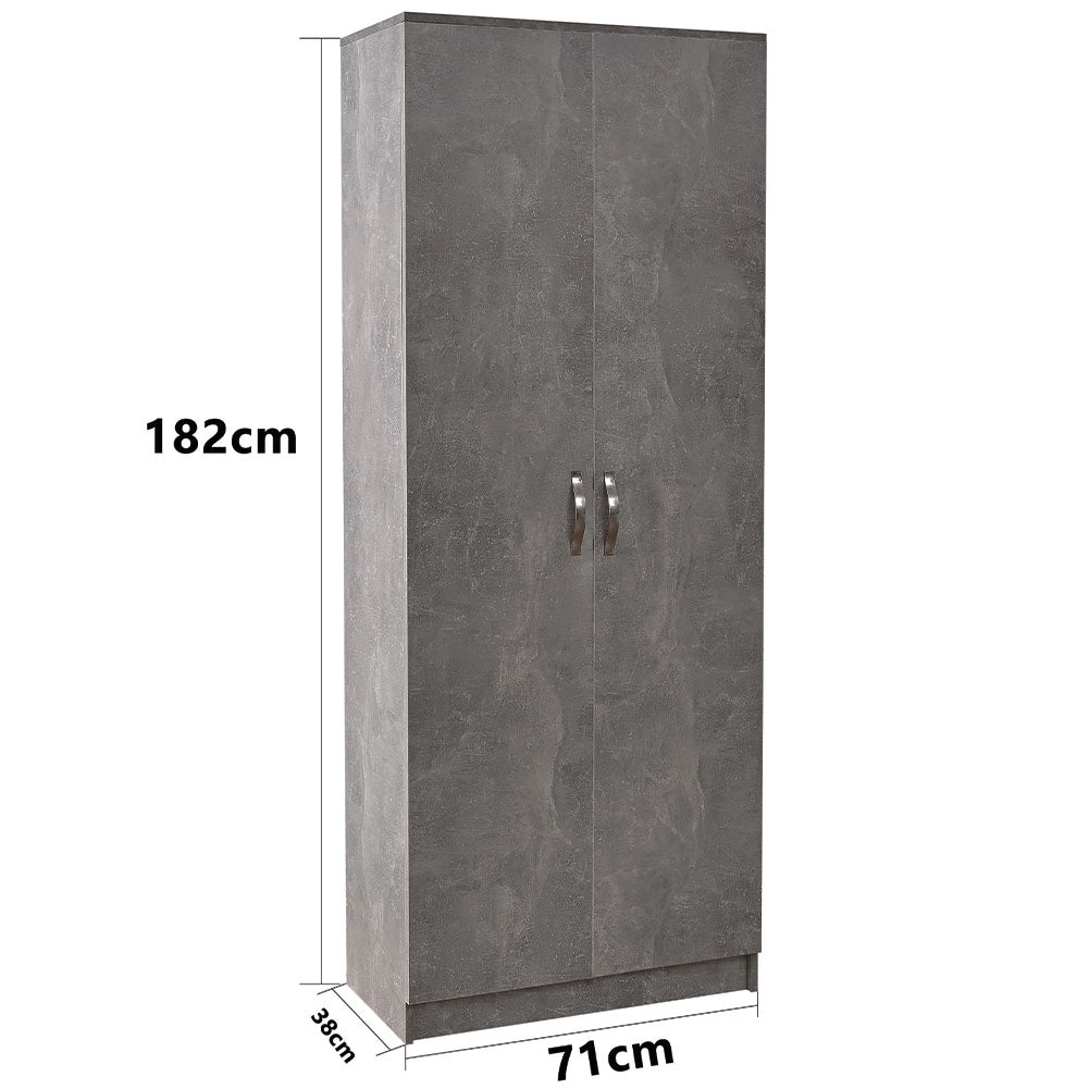 Mobile Armadio 2 Ante 71x38 H 182 cm 6 Ripiani Porta Scarpe Multiuso colore Cemento