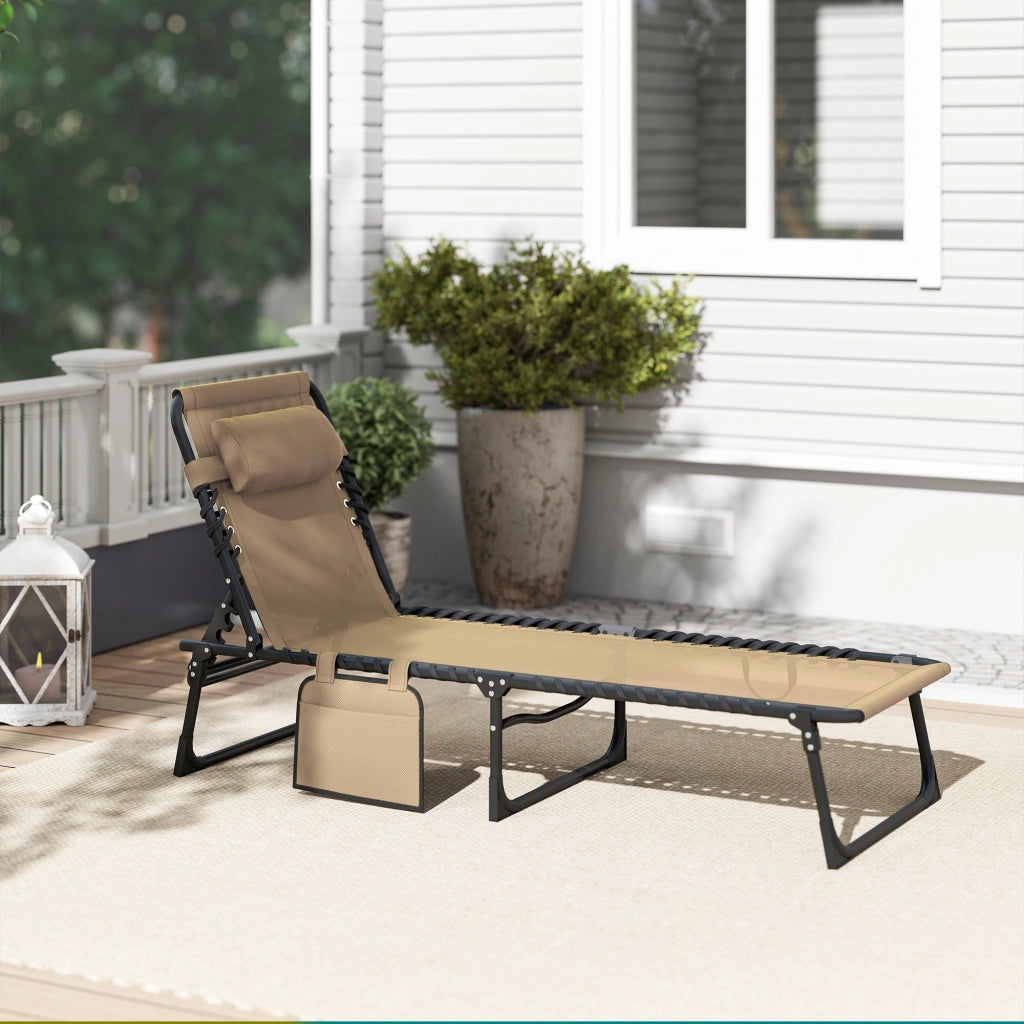 Sdraio da Giardino Pieghevole con Cuscino e Schienale Regolabile ¨C Zephmum ¨C Beige 185x58x30 cm