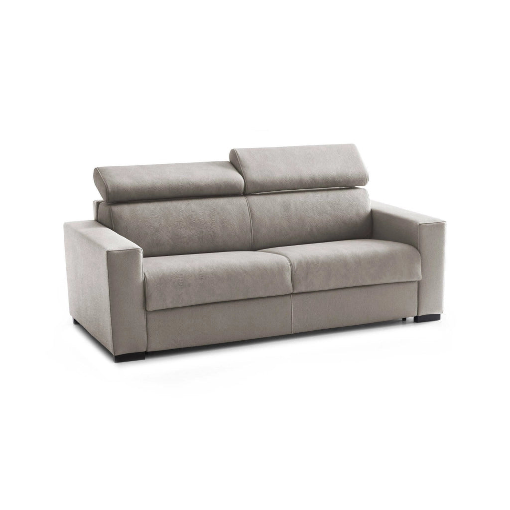 Divano Letto Annalara, Divano a 2 posti, Made in Italy, SofÒ  Soggiorno con apertura girevole, con poggiatesta regolabili e Braccioli standard, cm 180x95h85, Tortora