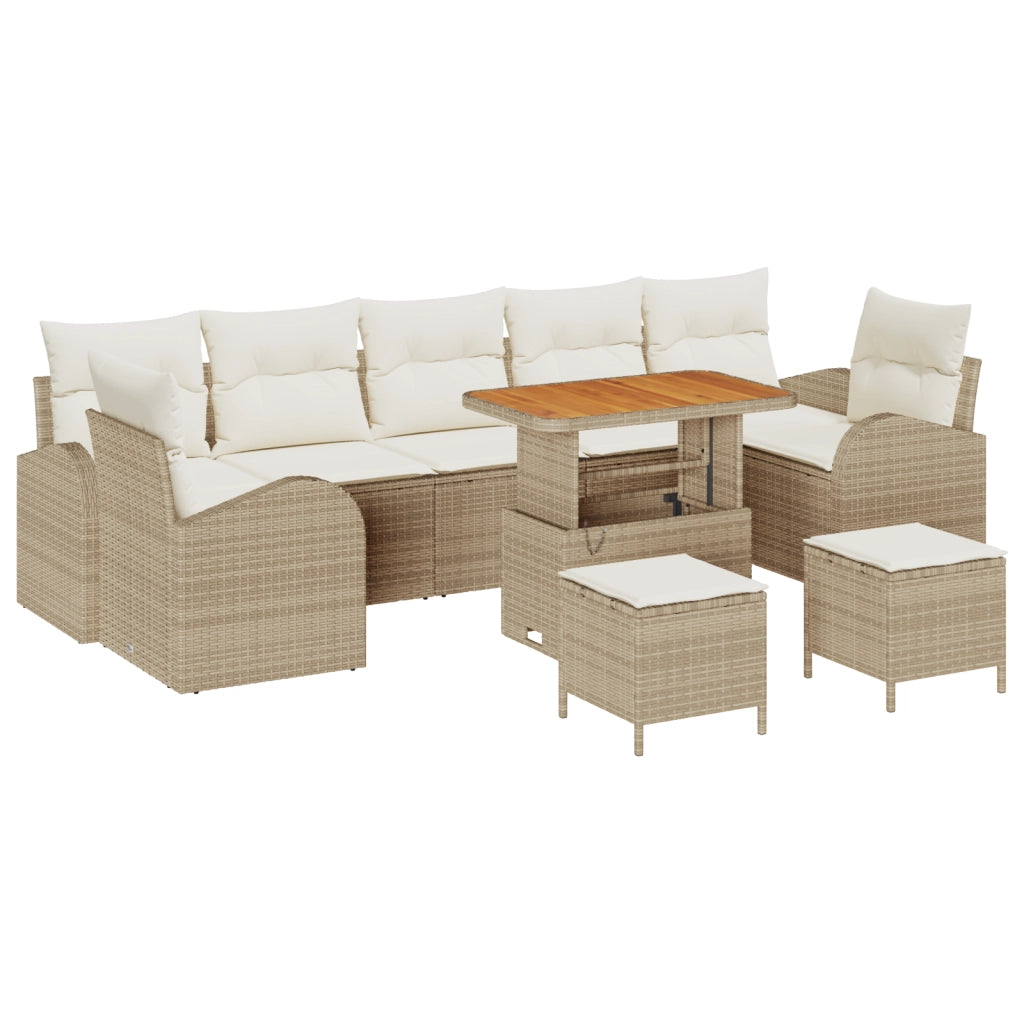 Set Divano da Giardino  10 Pezzi con Cuscini Beige Polyrattan Acacia