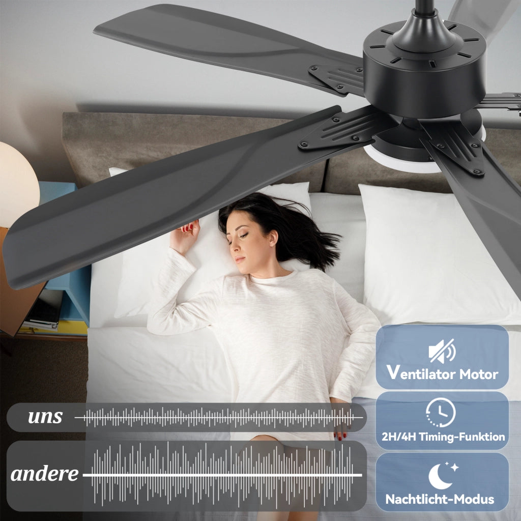 ZMH Ventilatore da soffitto nero con illuminazione silenziosa LED dimmerabile 23W