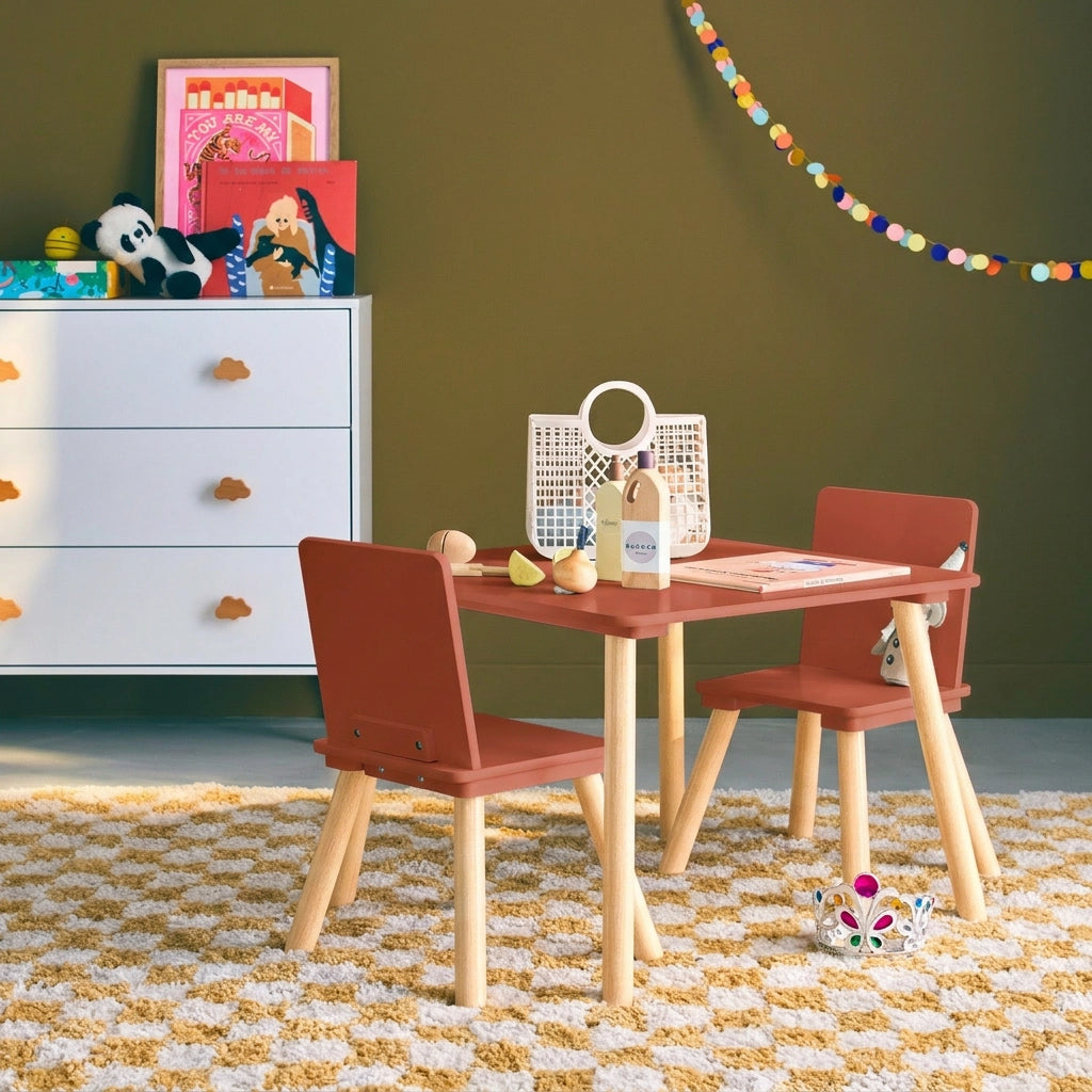 Tavolo per bambini con 2 sedie, terracotta
