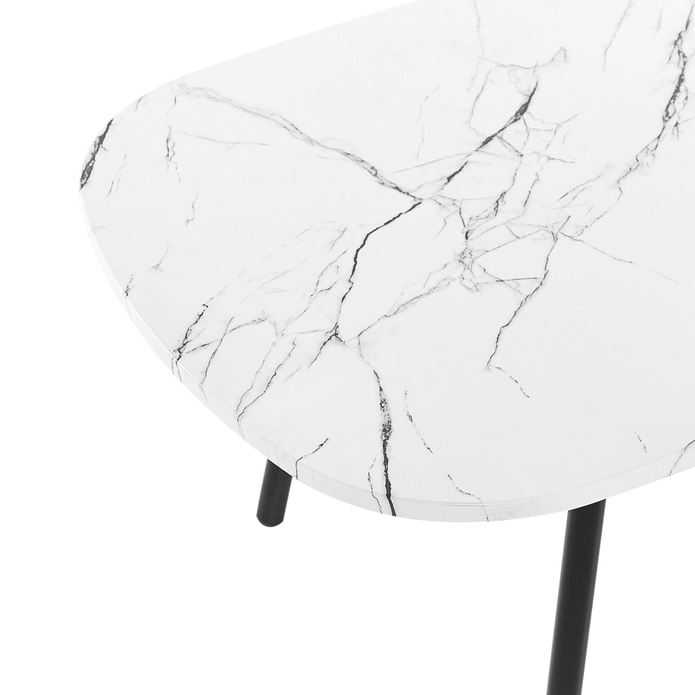 Tavolino moderno effetto marmo gambe in metallo bianco e nero 110 x 60 cm soggiorno