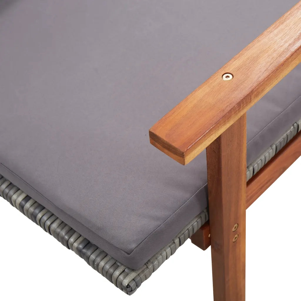 Sdraio con Cuscino Polyrattan e Legno Massello di Acacia Grigia 48705