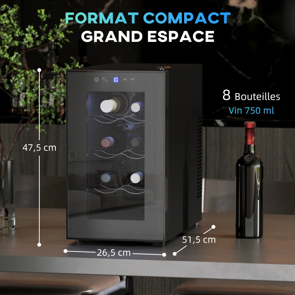 Cantinetta per 8 Bottiglie 21L Refrigerata ¨C zephmum ¨C Nero, Vetro, Temperatura Regolabile