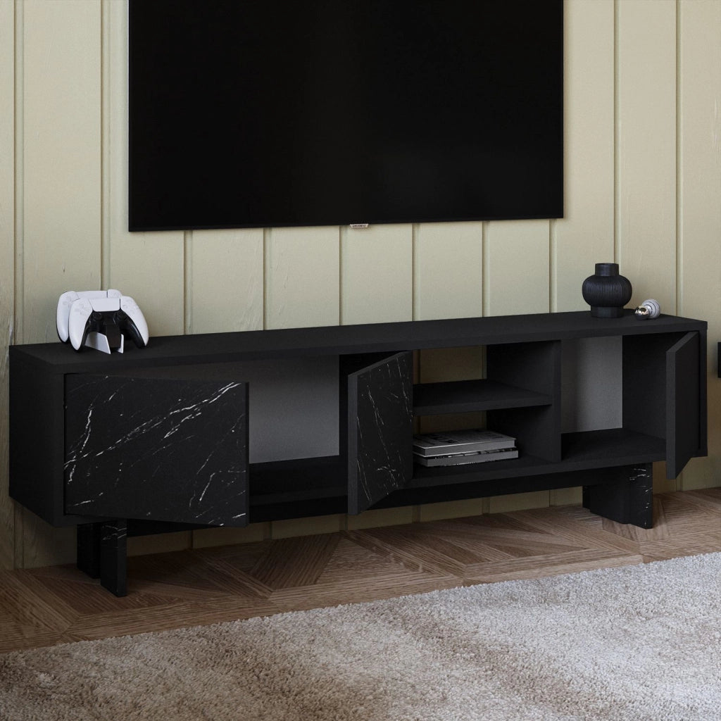 Porta TV in legno "Ravello" - 150 x 30 x 45 cm - Nero