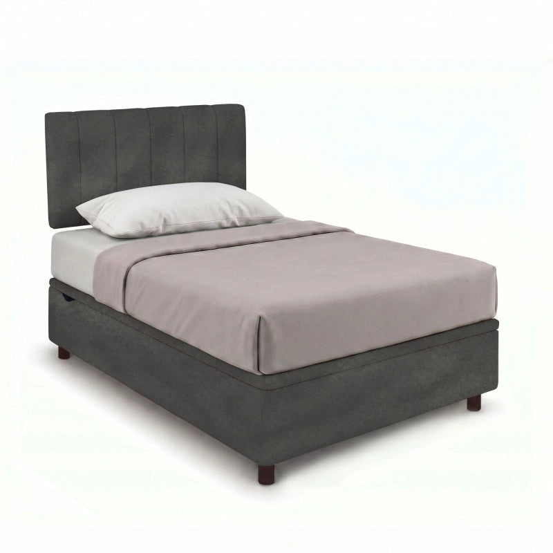 Letto imbottito Piazza e mezzo 120x200 cm Vertical - Contenitore,Microfibra,Grigio