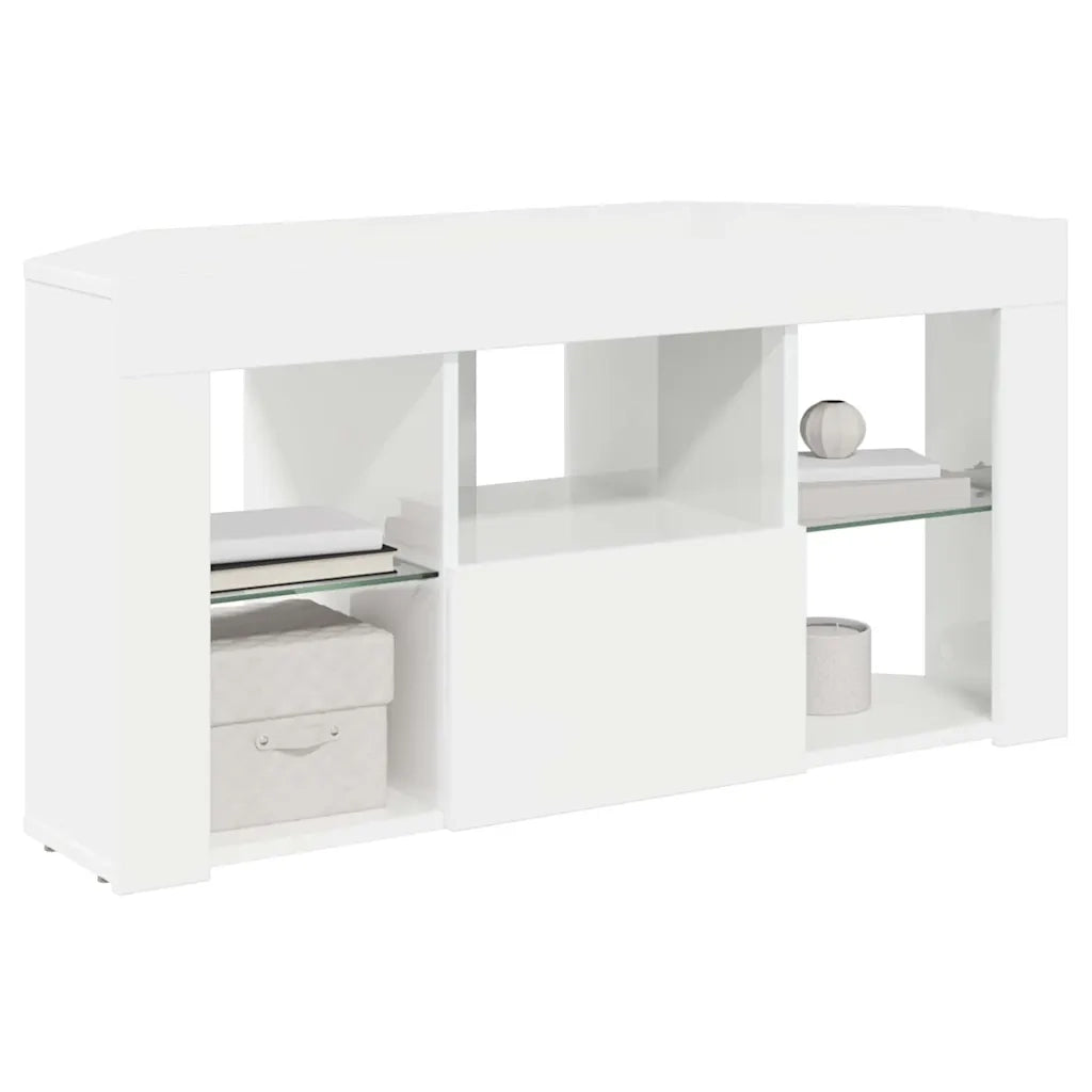 Mobile TV LED Angolare Bianco ad Alto Lucido 100 x 40 x 50 cm