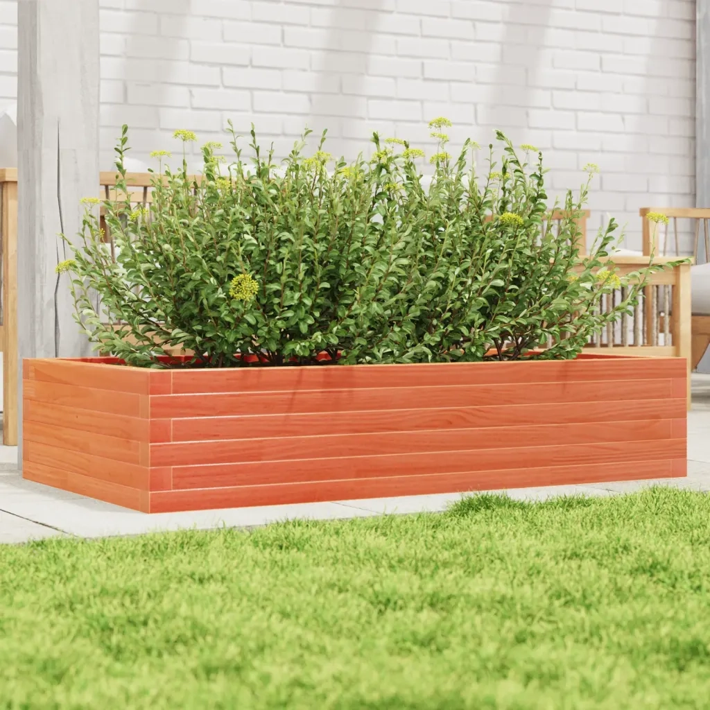 Fioriera | Cassetta per fiori | Vaso Giardino Marrone Cera 110x60x23 cm Legno Massello Pino