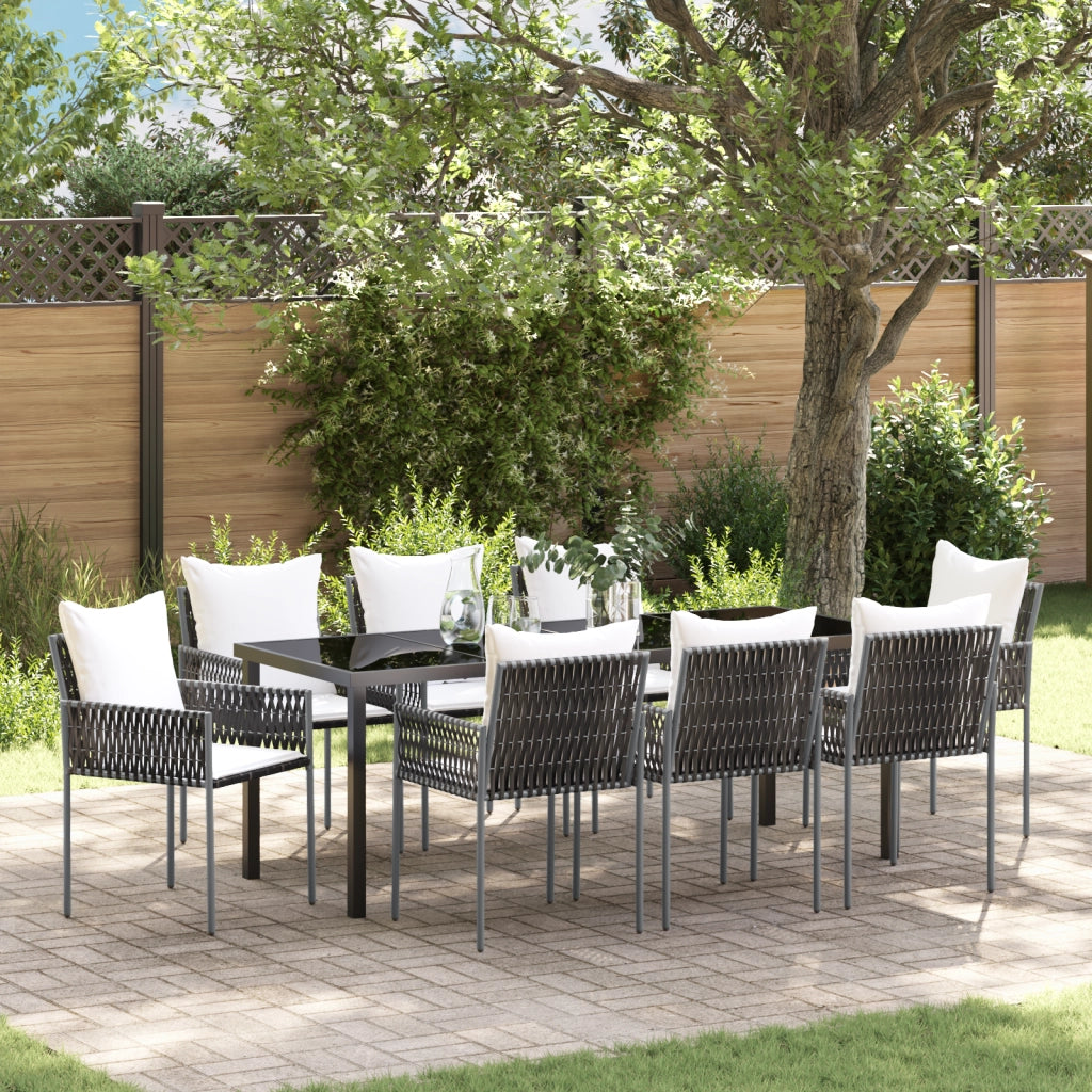 Set da Pranzo da Giardino da 9 Pezzi con Cuscini Marrone in Rattan Polimerico