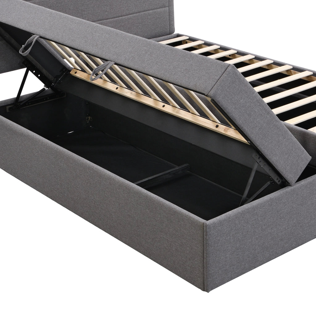 Letto 140x200 cm con contenitore e apertura bilaterale in legno; MDF; metallo e lino