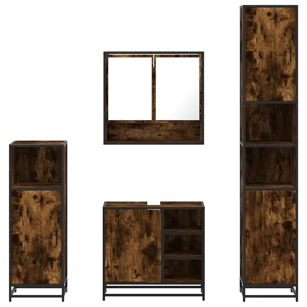 Set Mobili da Bagno 4 pz Rovere Fumo in Legno Multistrato 3301237