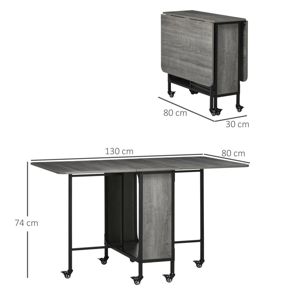 Tavolo Salvaspazio Pieghevole a 2 Ribalte per 6 Persone 130x80x74 cm Grigio