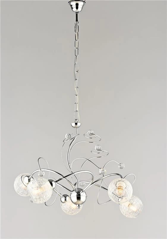 CRISTINA LAMPADARIO IN METALLO DESIGN MODERNO COLORE CROMATO E14 5 LUCI 46 WATT 57X57X49 CM