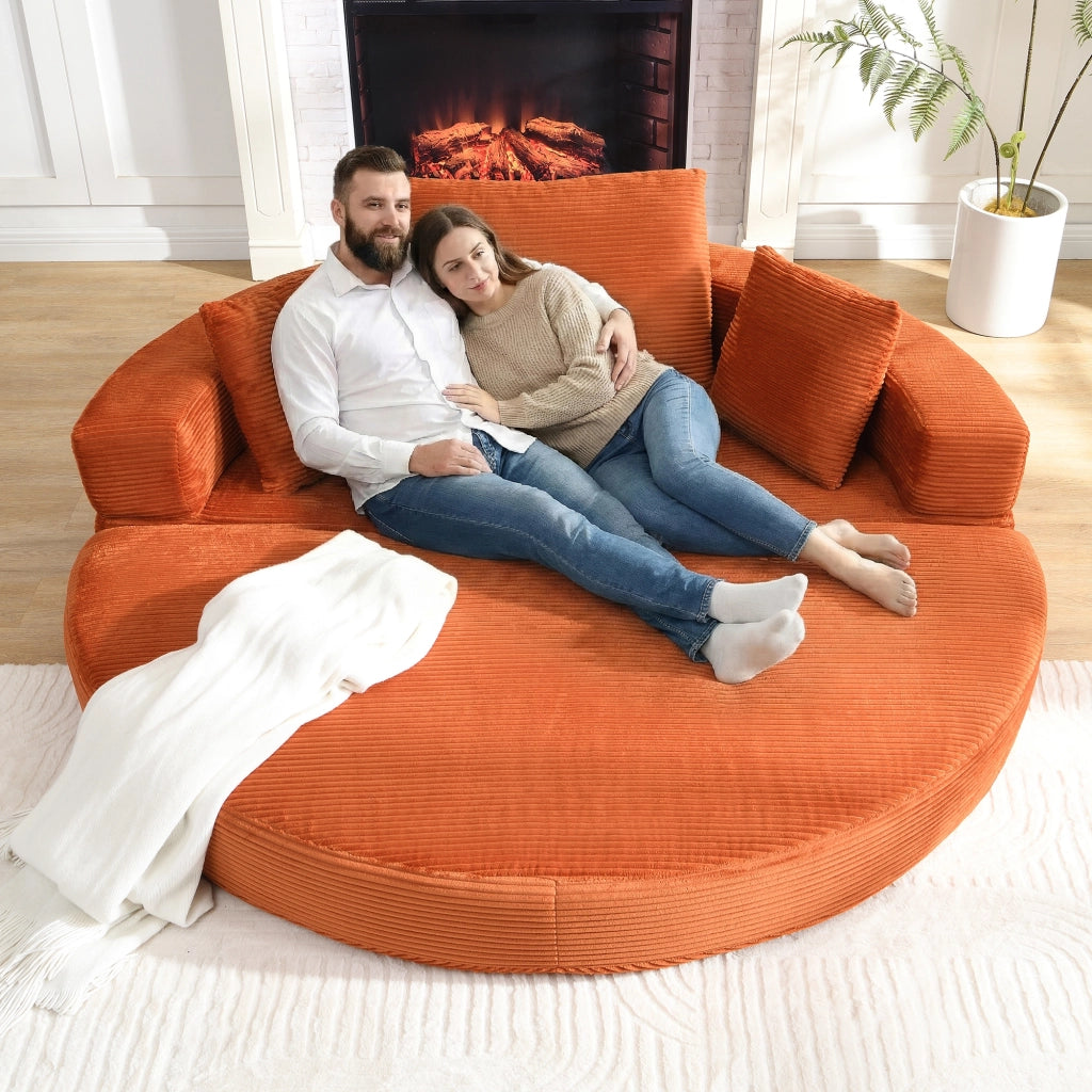 Divano letto, design senza struttura, divano a mezzaluna, con cuscini, divano modulare, tessuto in velluto a coste, arancione