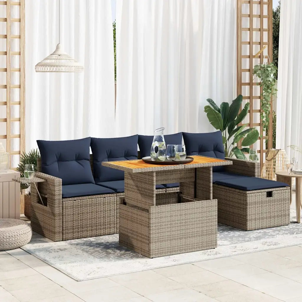 Set Divano da Giardino 6pz con Cuscini Grigio Polyrattan Acacia 3328027
