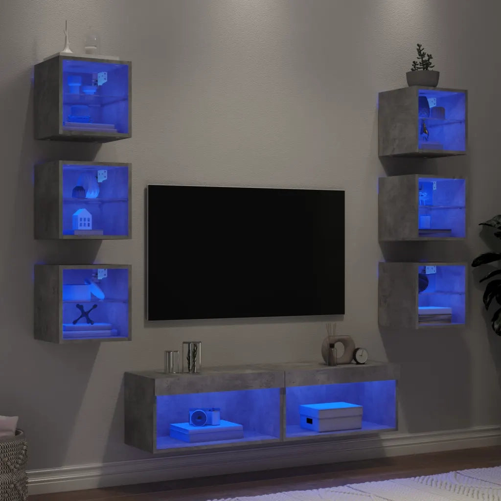 Mobili TV a Muro con LED 8pz Grigio Cemento Legno Multistrato 3216636