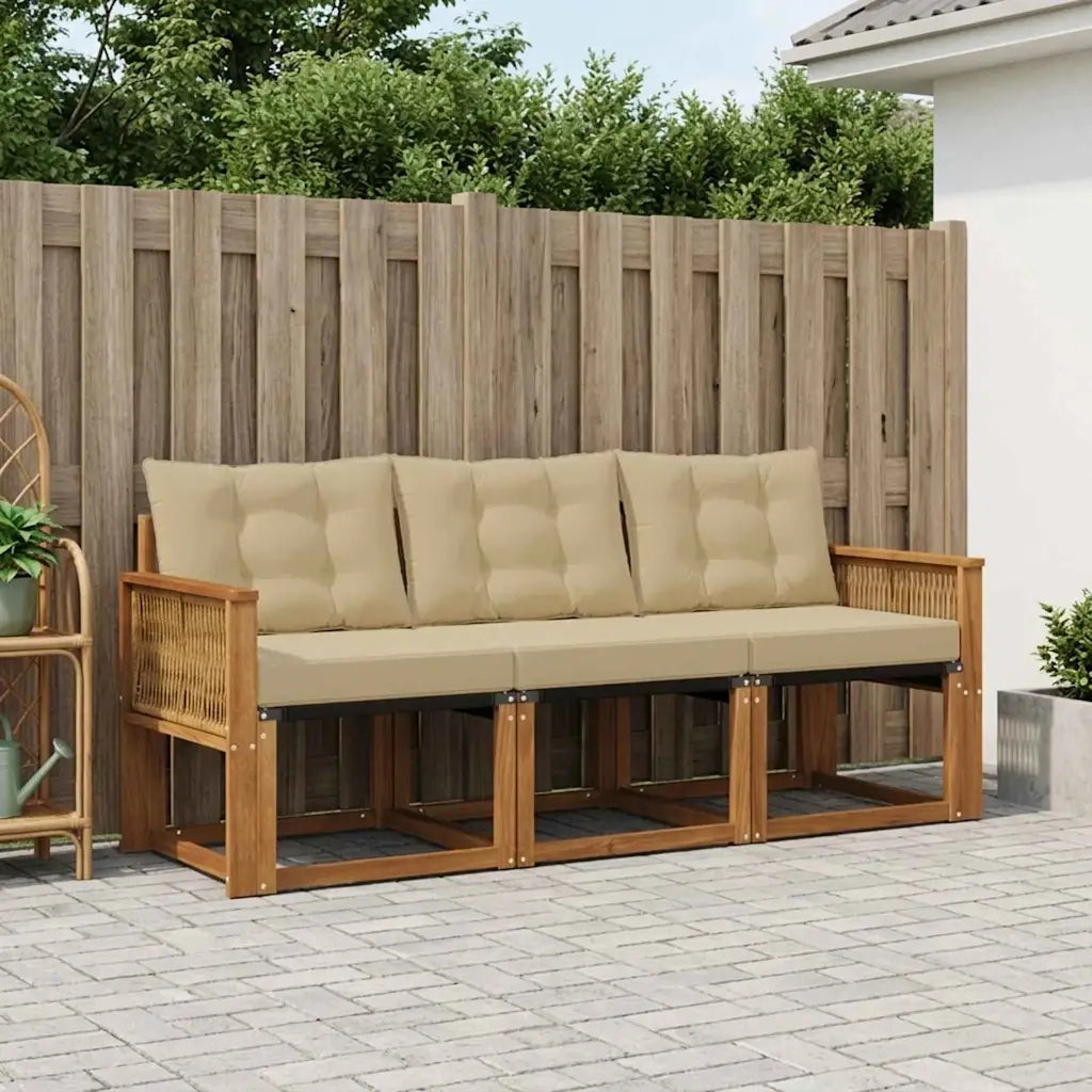 Set di divani da esterno con cuscino 3 pcs Naturale e Beige 3381749