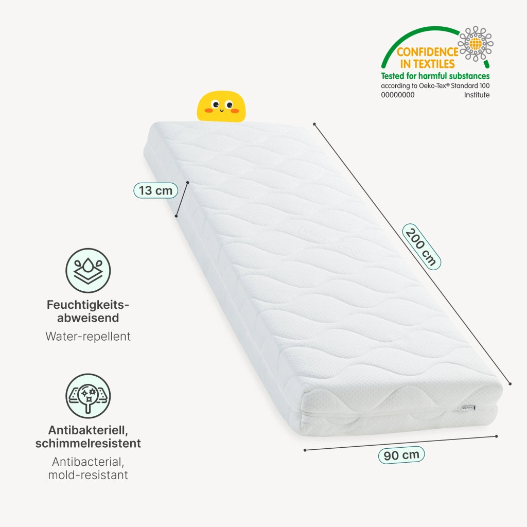Materasso per Bambini in Schiuma Fredda 90x200 cm con Coprimaterasso Rimovibile [neu.haus]