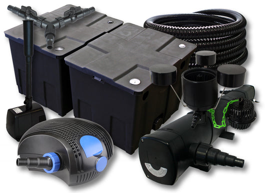Set Filtro laghetto 60000l Chiarificatore 72W Pompa ECO 100W Tubo 25m Skimmer Fontana