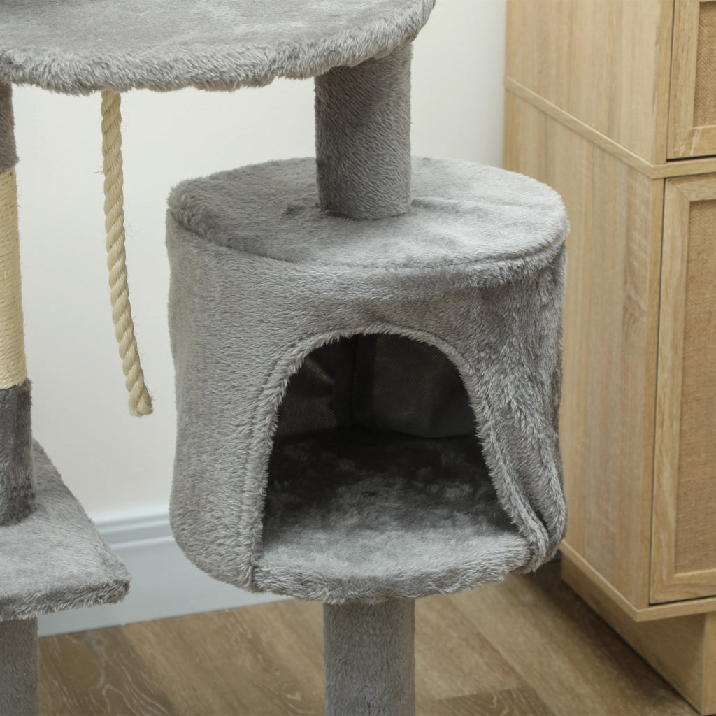Albero tiragraffi per gatti con piattaforme, tana e corda ¨C zephmum ¨C 40x40x114 cm grigio