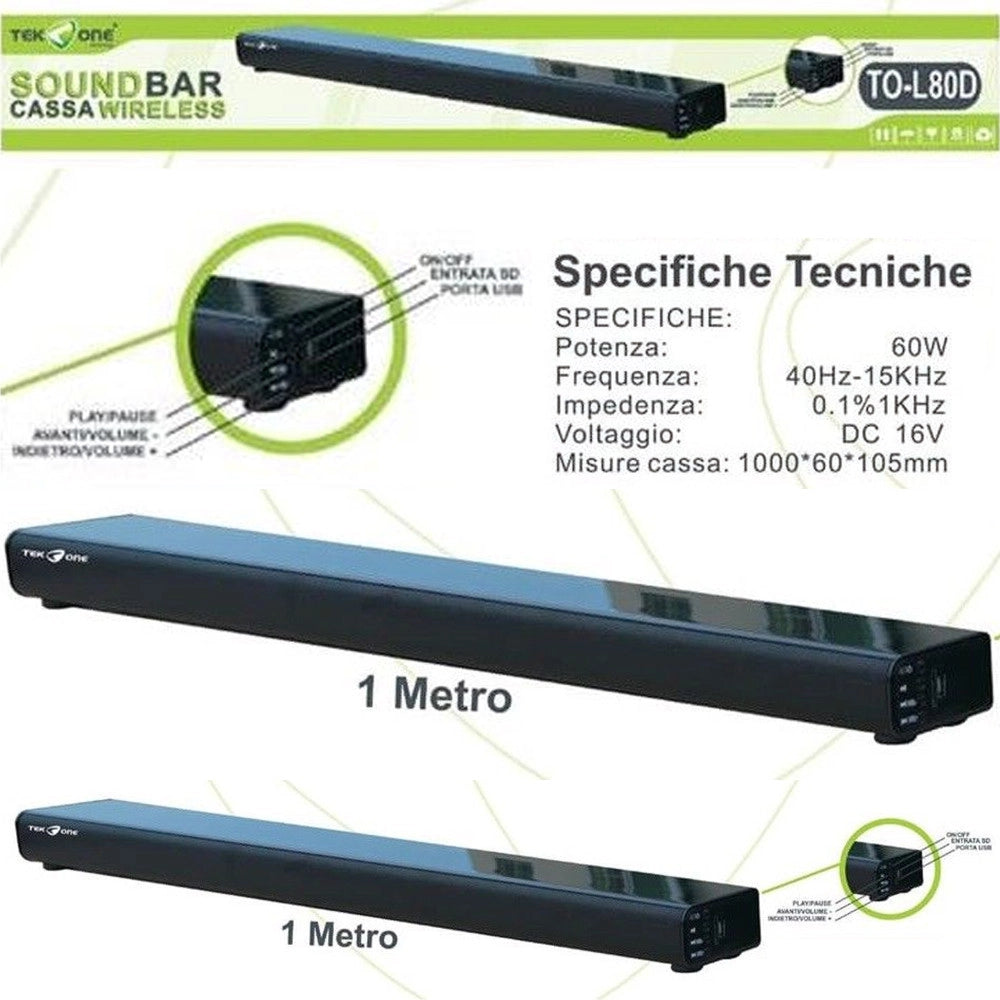 Trade Shop - Soundbar Subwoofer Cassa Audio Home Cinema Tv Impianto Surround 5.1 60w Usb Tf -
