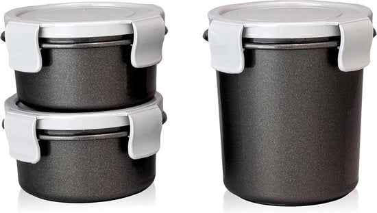 Contenitore per yogurt e muesli to go, 1 x 0,55 l + 2 x 0,25 l, senza residui di grassi e lavabile in lavastoviglie, scatola per pranzo di muesli, yogurt e smoothie (nero)