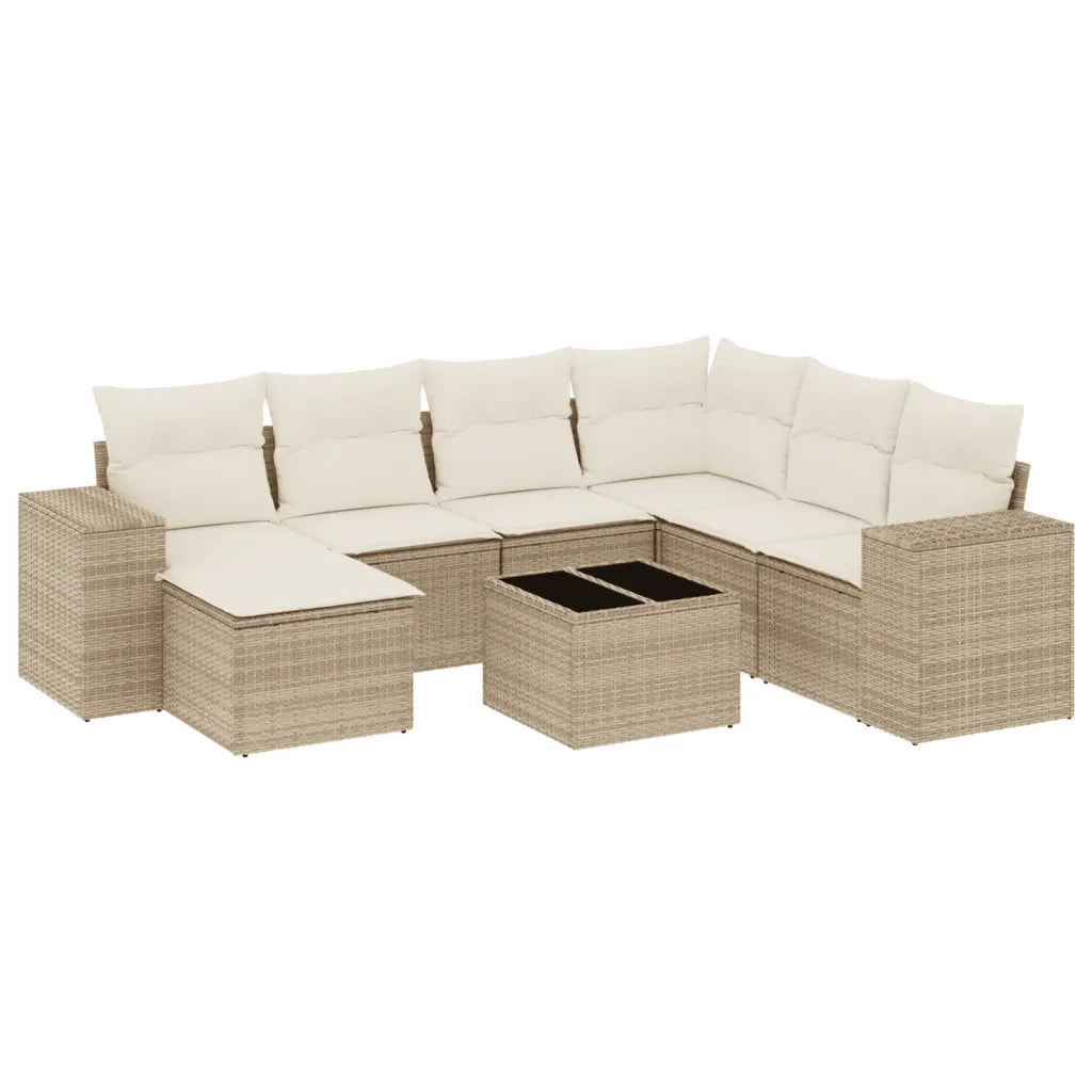 Set Divano da Giardino 8 pz con Cuscini Beige in Polyrattan