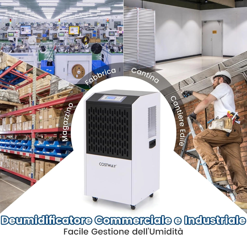 118L Deumidificatore Commerciale con Tubo di Scarico, Deumidificatore Industriale con Timer 24H e 4 Ruote, per Scantinati Magazzini e Grandi Spazi Fino a 790㎡ (Bianco)