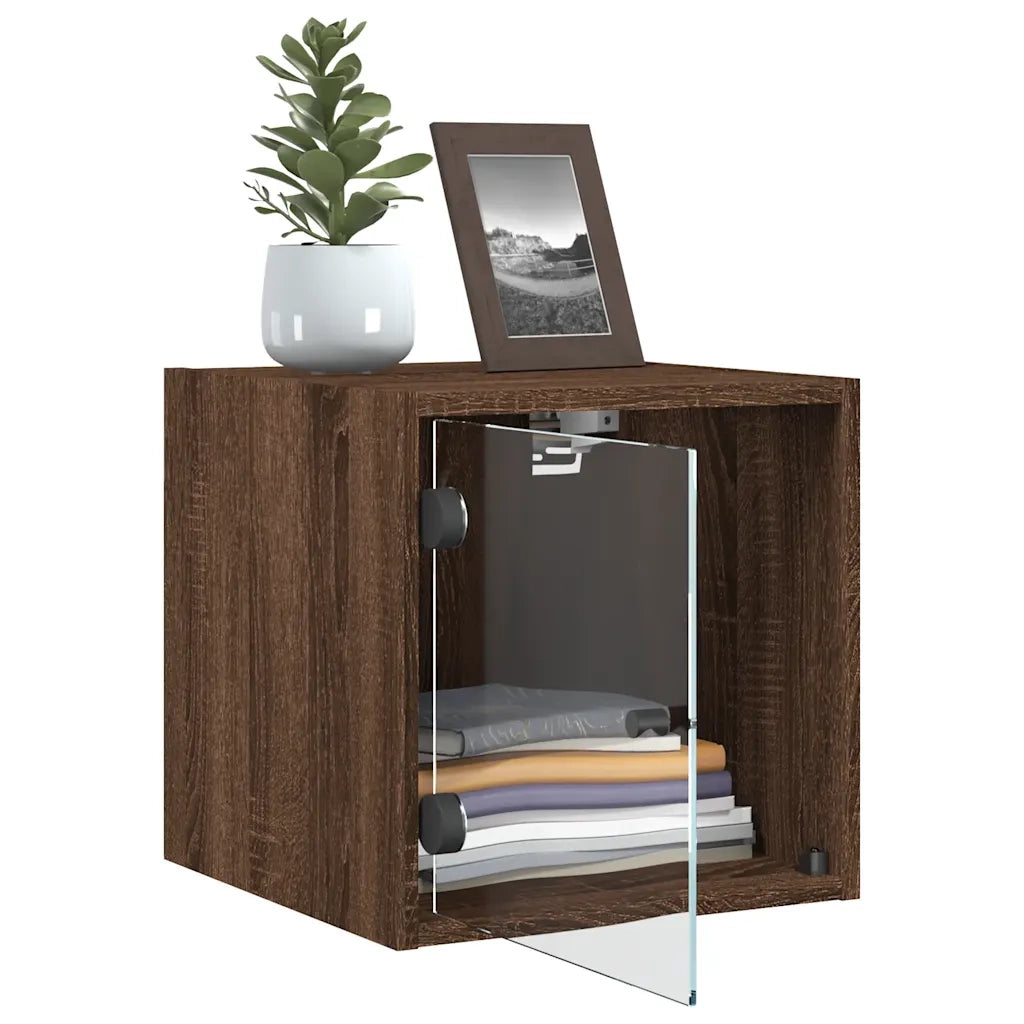 Comodini con Ante in Vetro 2pz-Set di 2 Tavolino da notte Rovere Marrone 35x37x35 cm
