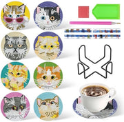 Pacco di 8 sottopiani per pietre da disegno per gatti con base antiscivolo, diamanti colorati, DIY con supporto, adatto per tazze da caffè, sottopiani in vetro, compagno ideale per tazze