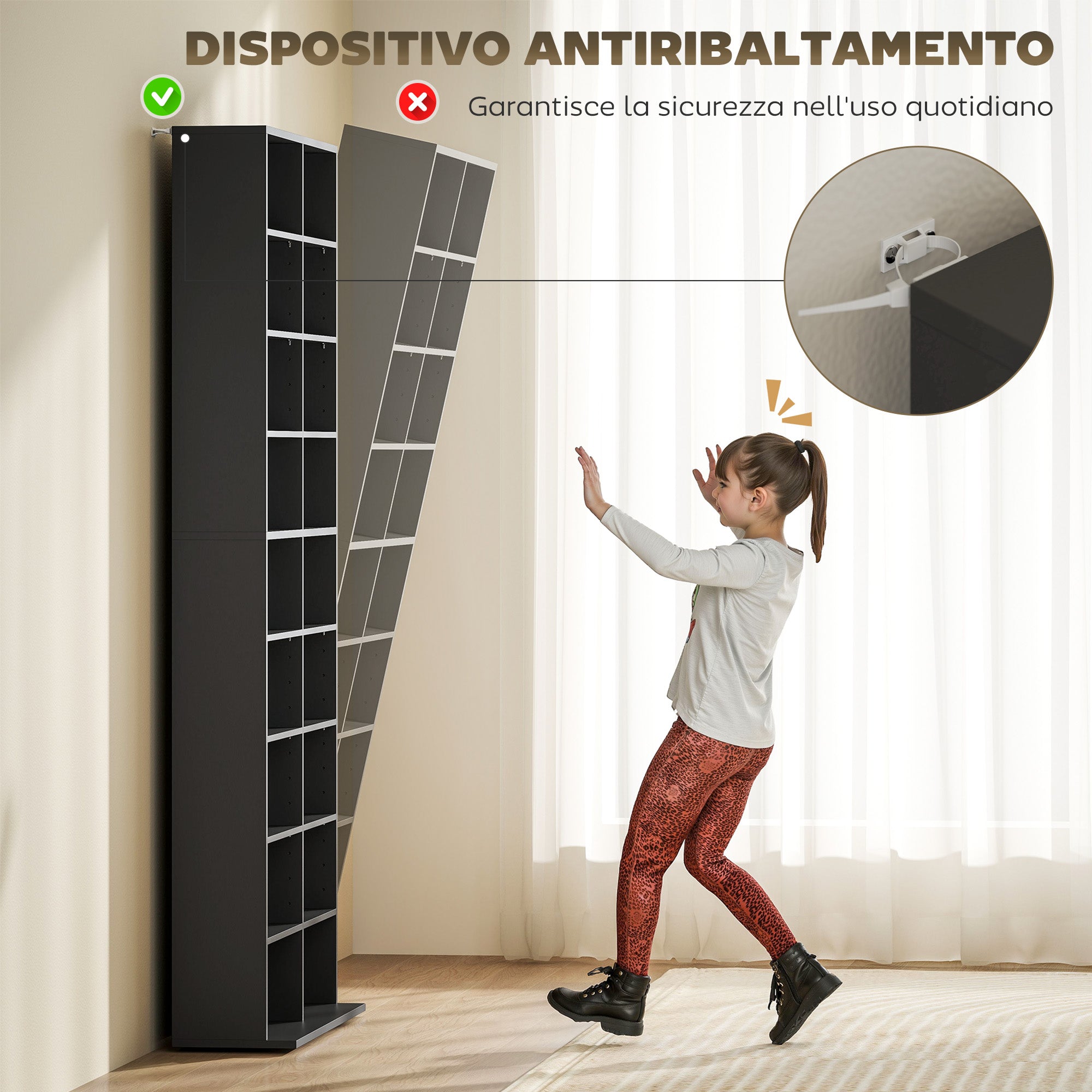 Libreria Porta CD e DVD 78,5x24x175 cm con 14 Ripiani Regolabili Nero
