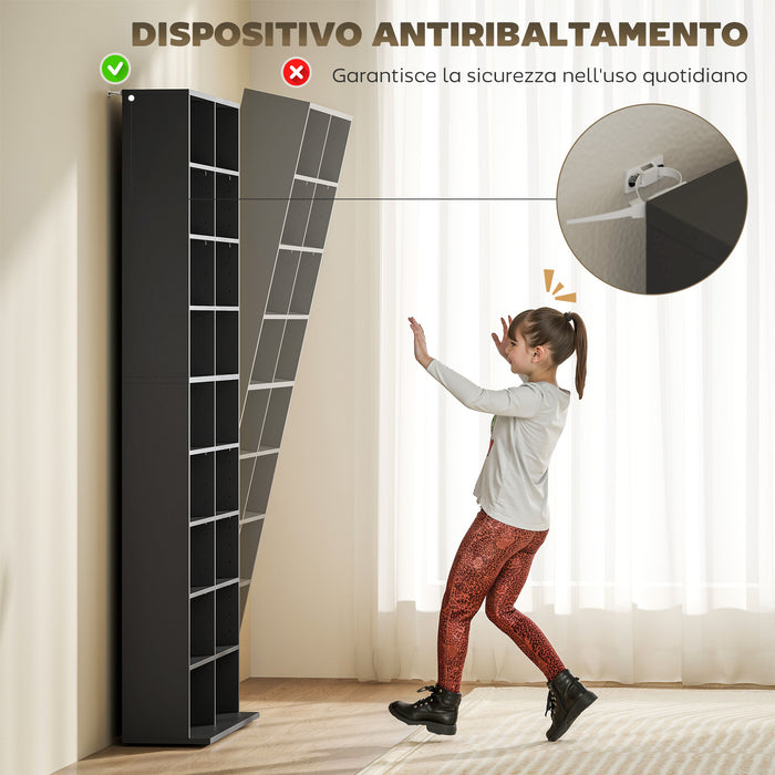 Libreria Porta CD e DVD 78,5x24x175 cm con 14 Ripiani Regolabili Nero