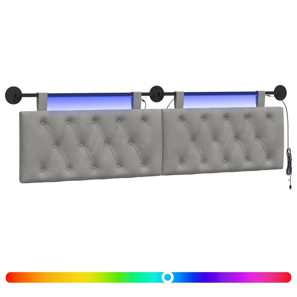 Testiera sospesa Con luce LED Grigio Chiaro Velluto