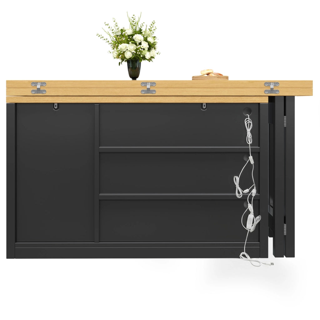 TAVOLO da pranzo estensibile 120-197 cm nero con mobile laterale e vetro
