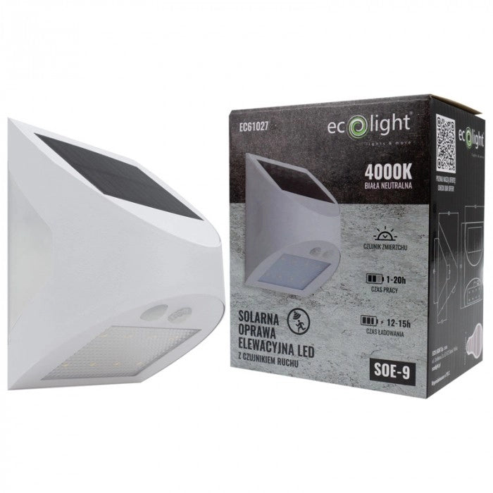 Lampada solare LED 3W 4000K bianca PIR crepuscolare